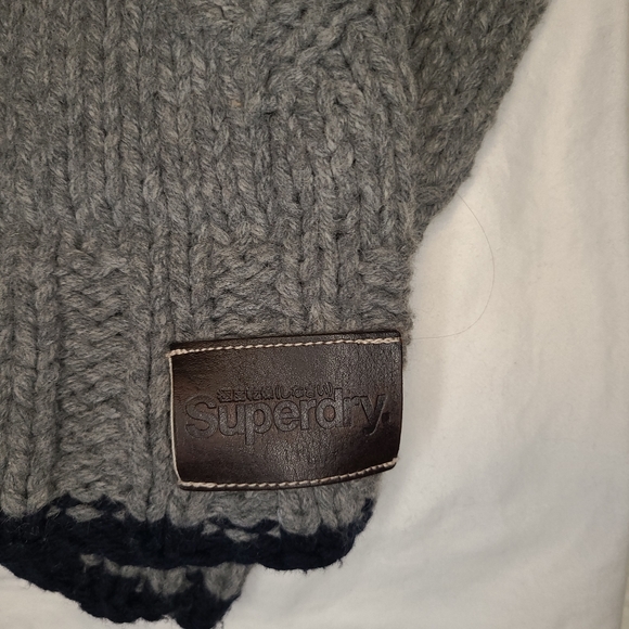 Superdry gray and white pullover hooded knit sweater with buttons - Picture 3 of 4